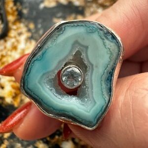 NWT Sea foam agate and topaz set in .925 Sterling silver